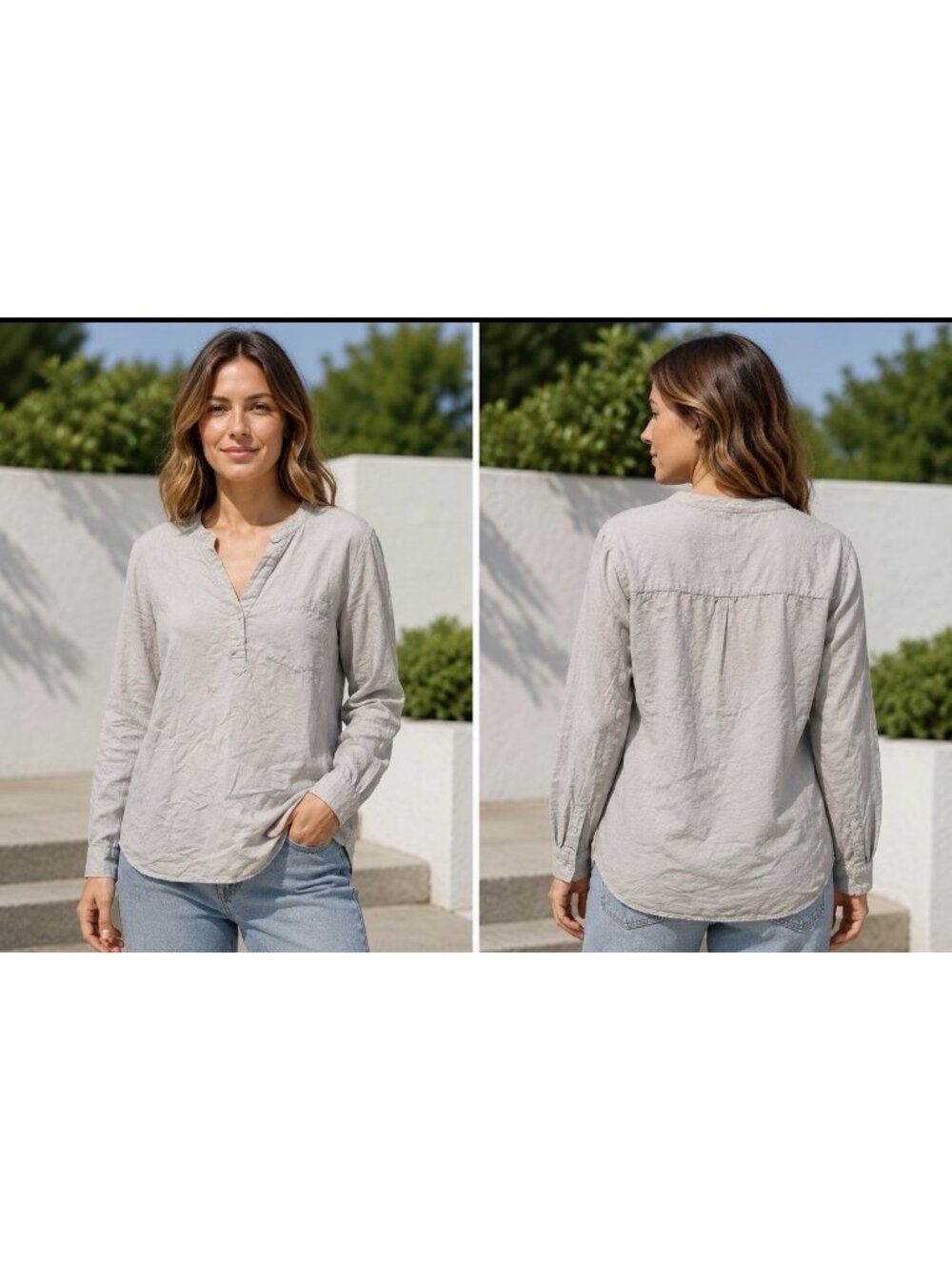 Vikolino Tunic Shirt L/XL Euro Washed Linen Oversized Oatmeal Tan Lagenlook NEW